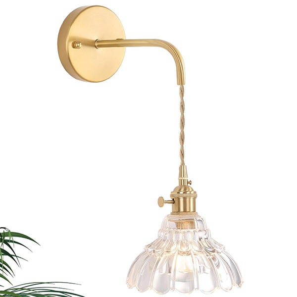 Dekoracyjny kinkiet ścienny Kwiat ze szkła - LED 4W 2700K w zestawie - Lampa wisząca w stylu vintage z włącznikiem - Do sypialni i salonu