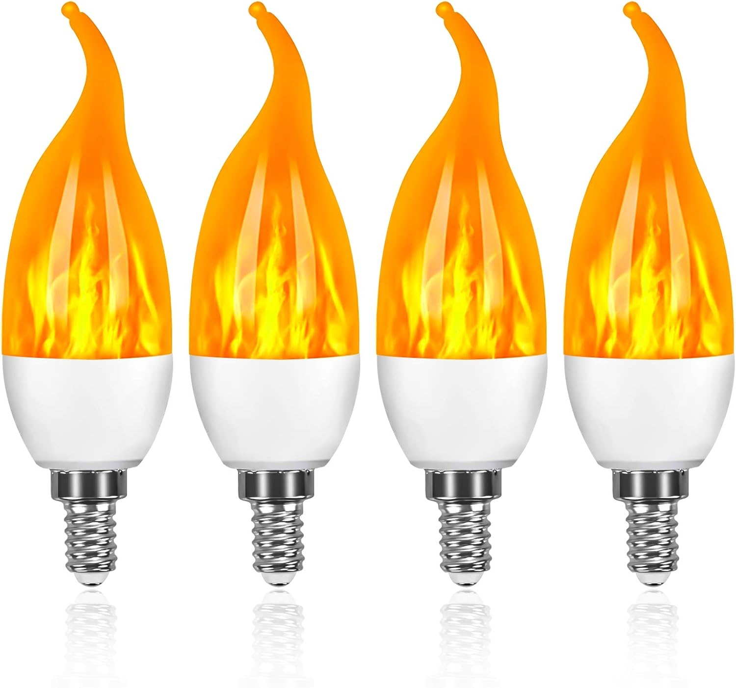 Zestaw 4 żarówek E14 Flame, żarówki LED z 3 trybami migotania, żarówki z trzonkiem E14 do żyrandola na Halloween, Boże Narodzenie i imprezy