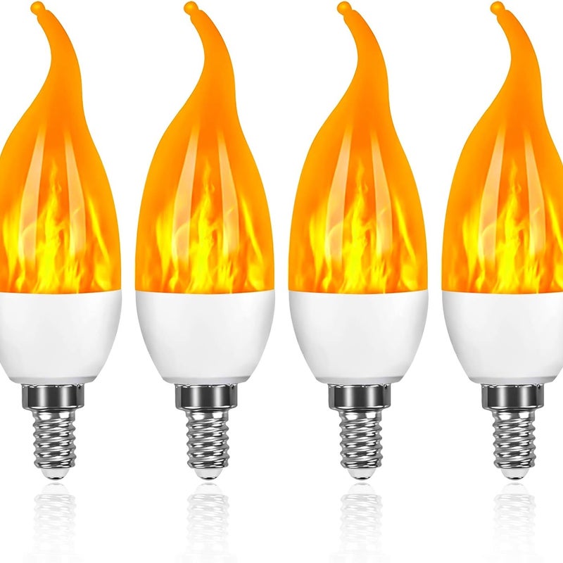 Zestaw 4 żarówek E14 Flame, żarówki LED z 3 trybami migotania, żarówki z trzonkiem E14 do żyrandola na Halloween, Boże Narodzenie i imprezy