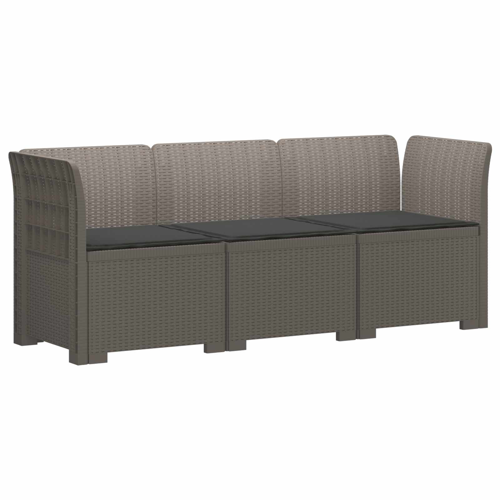 Sofa Ogrodowa Modułowa 3-Osobowa Plastikowa Szara z Poduszkami na Taras