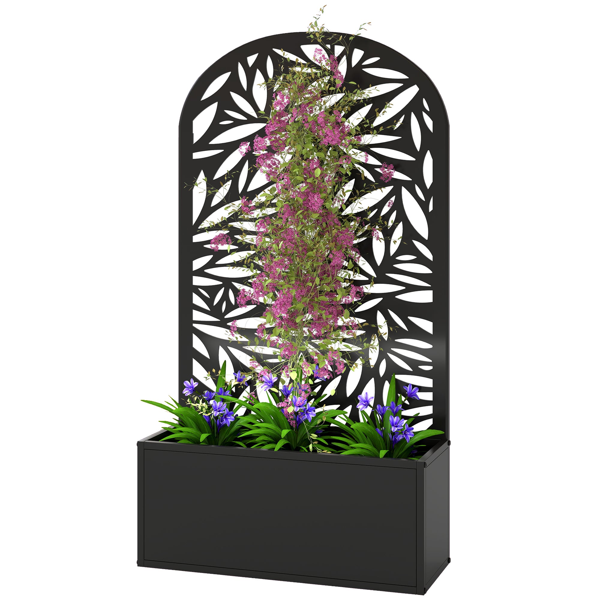 Doniczka z zakrzywionym metalowym ekranem zapewniającym prywatność i możliwością montażu na ścianie, 61 x 23 x 113 cm, czarna