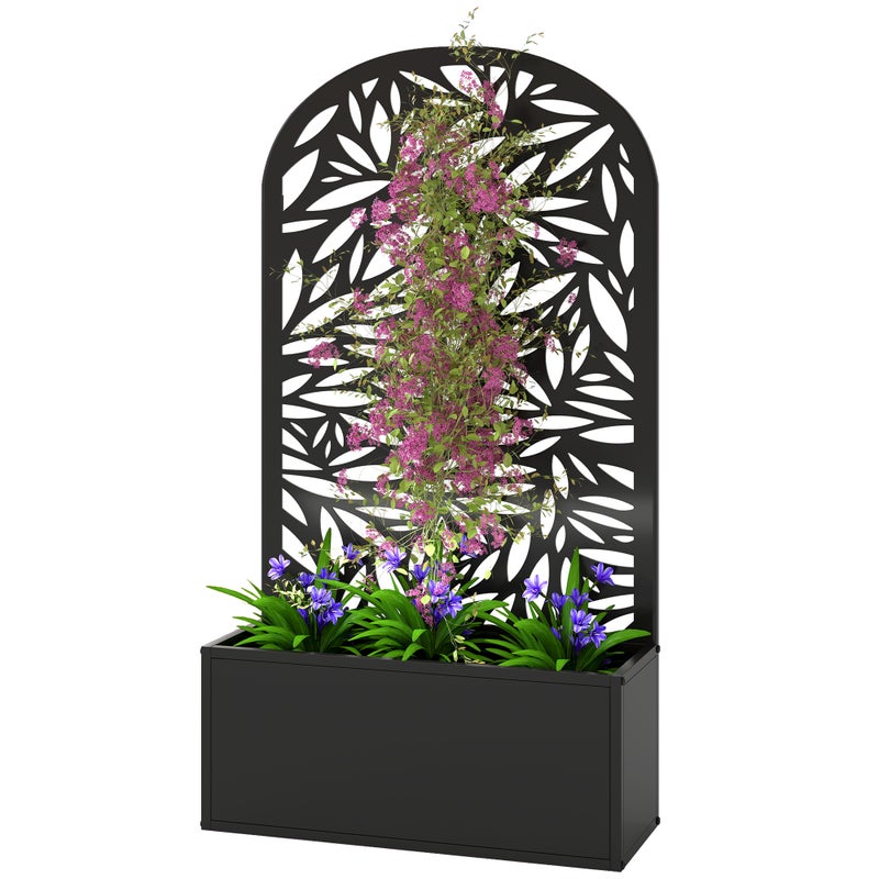 Doniczka z zakrzywionym metalowym ekranem zapewniającym prywatność i możliwością montażu na ścianie, 61 x 23 x 113 cm, czarna