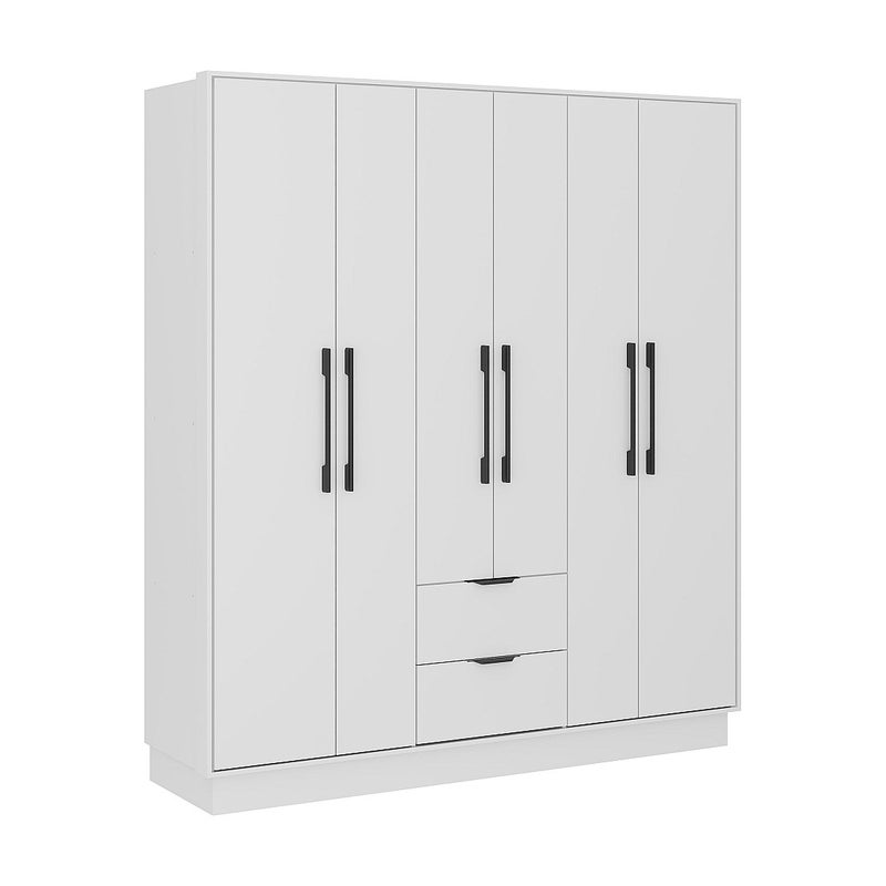 Szafa 6-drzwiowa z 2 szufladami – dł. 162 cm – biała – FEOVA