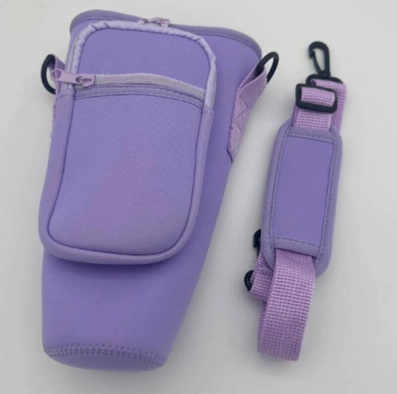 Torba do przechowywania butelki z paskiem na ramię, kompatybilna z kubkami termicznymi o pojemności 40 uncji, neoprenowe etui na kubek, kolor fioleto