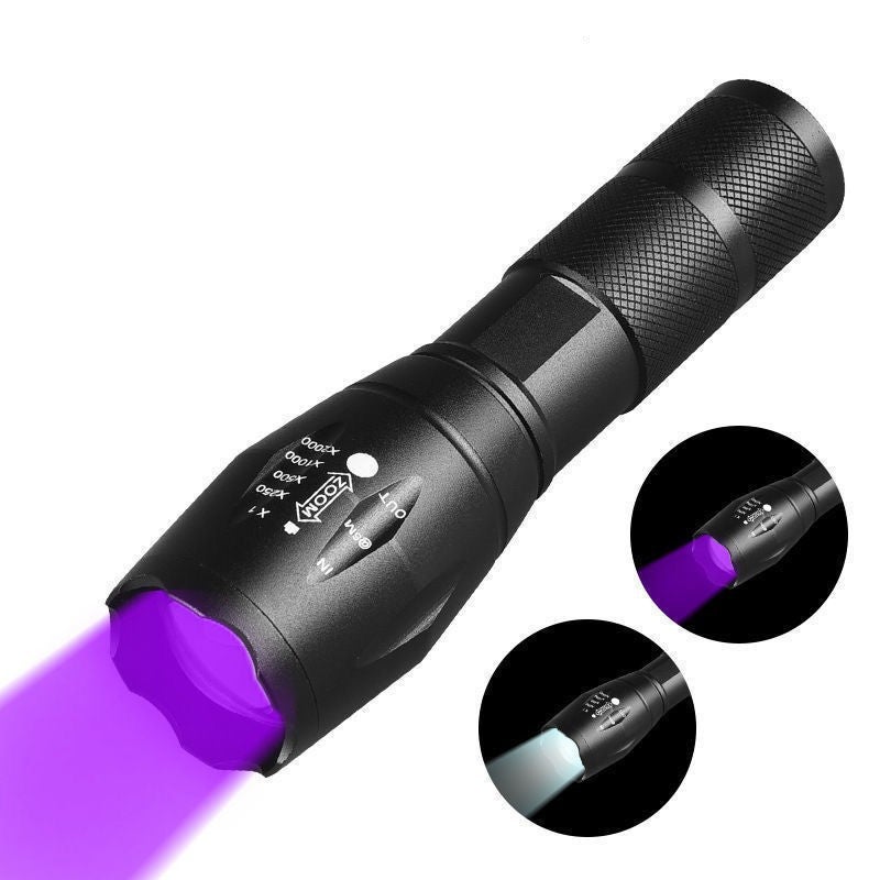 Akumulatorowa latarka LED UV 395 nm, 2 w 1: światło czarne UV i światło białe