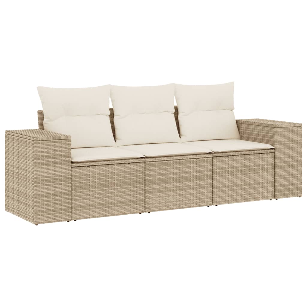 Sofa Ogrodowa Modułowa 3-Osobowa Technorattan Beżowa z Poduszkami na Taras