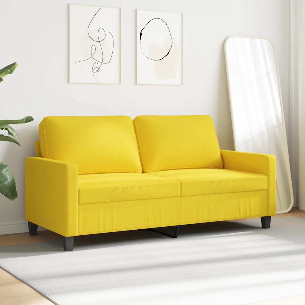 Sofa 2-osobowa, jasnożółta, 140 cm, tapicerowana tkaniną