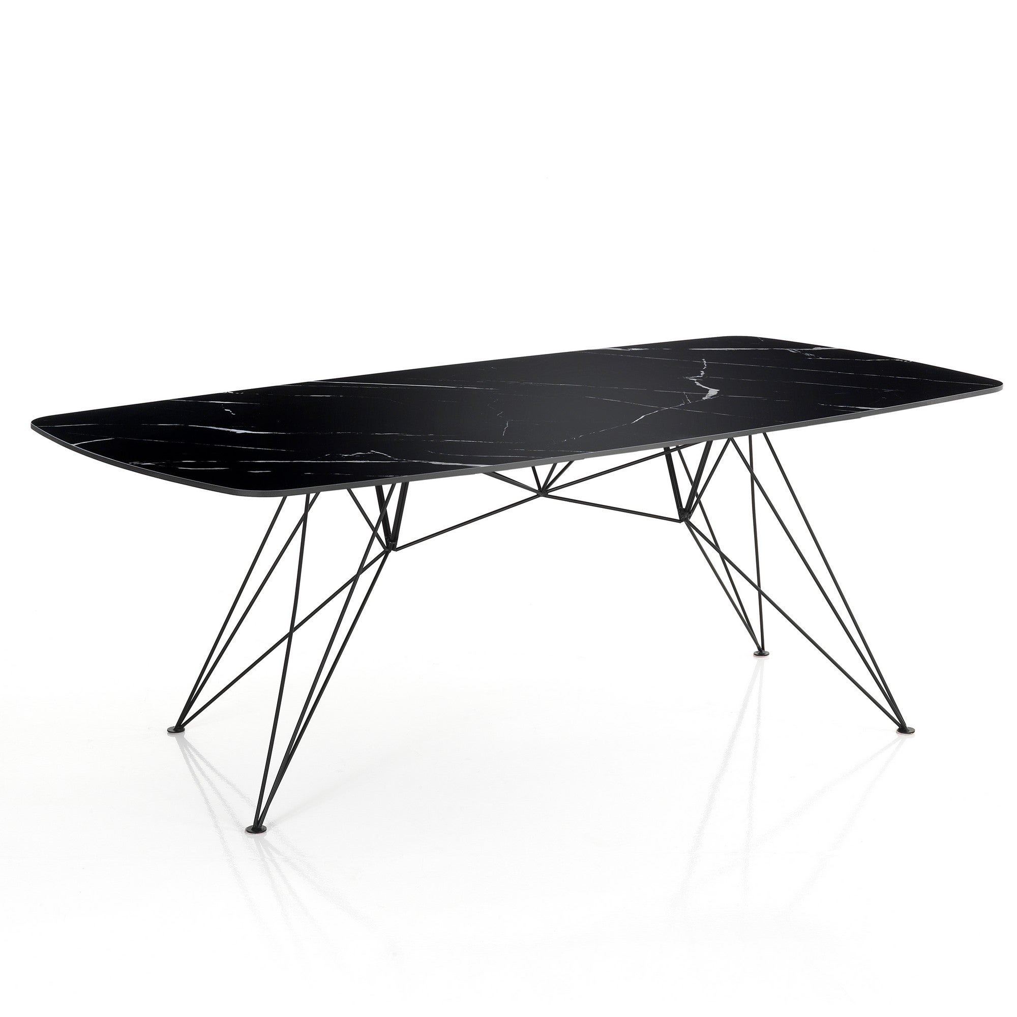 Stół/biurko SPILLO BLACK MARBLE, błyszcząca czarna ceramika, dł. 180 cm, czarna rama, elegancki design, 8 miejsc