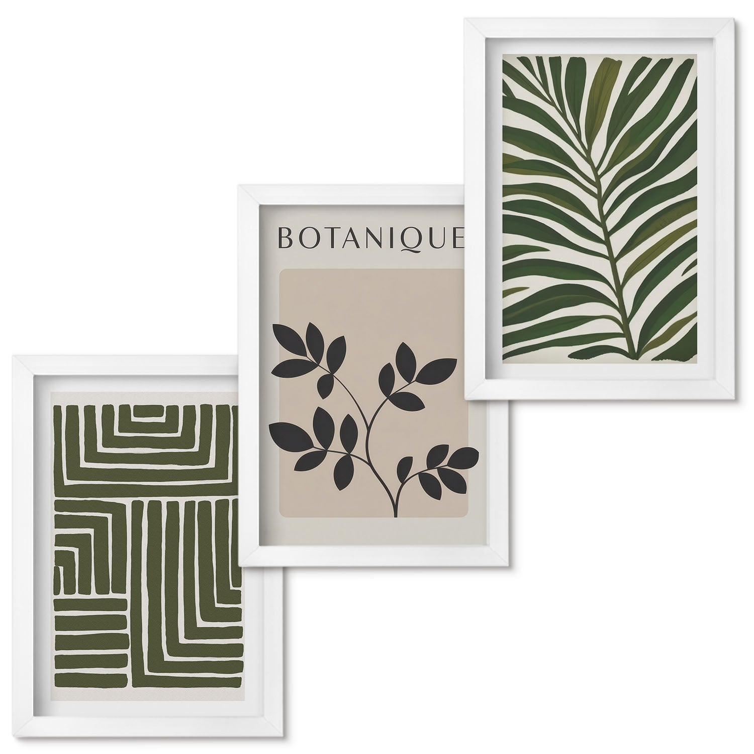 Zestaw obrazów w ramie - 3 części | Botaniczne kompozycje w stylu boho minimalizm | Biała ramka