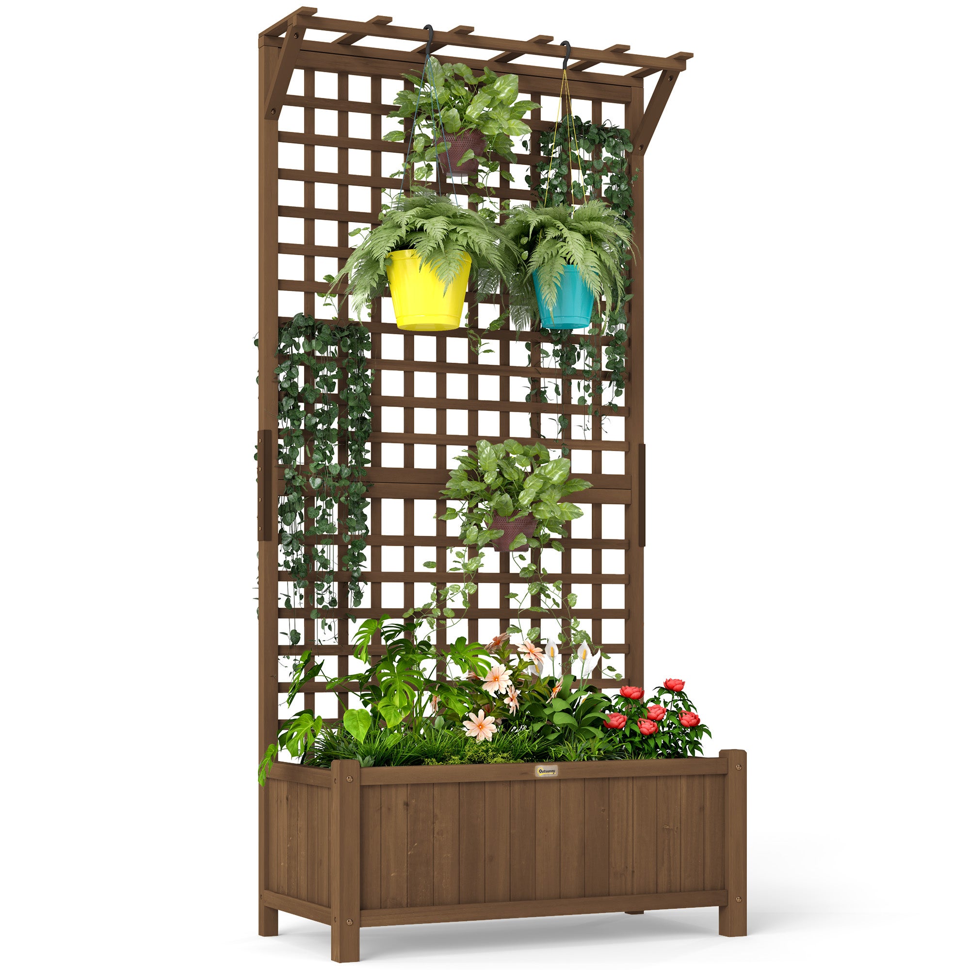 Ogród Donica z Drewniany Spruce Trellis do Wspinaczkowy Rośliny, 90x45x183 cm, Brązowy