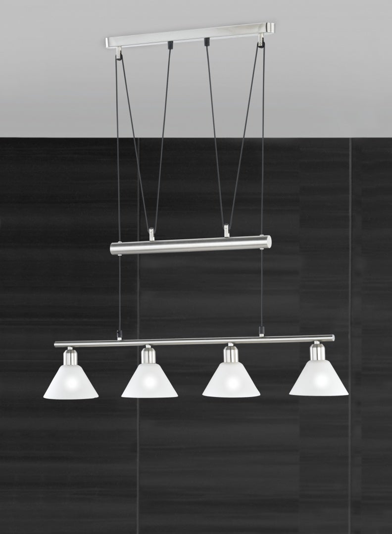 Lampa wisząca STAMINA srebrno-biała 4xE14x40W metal wym:180x80x14cm IP20 Trio
