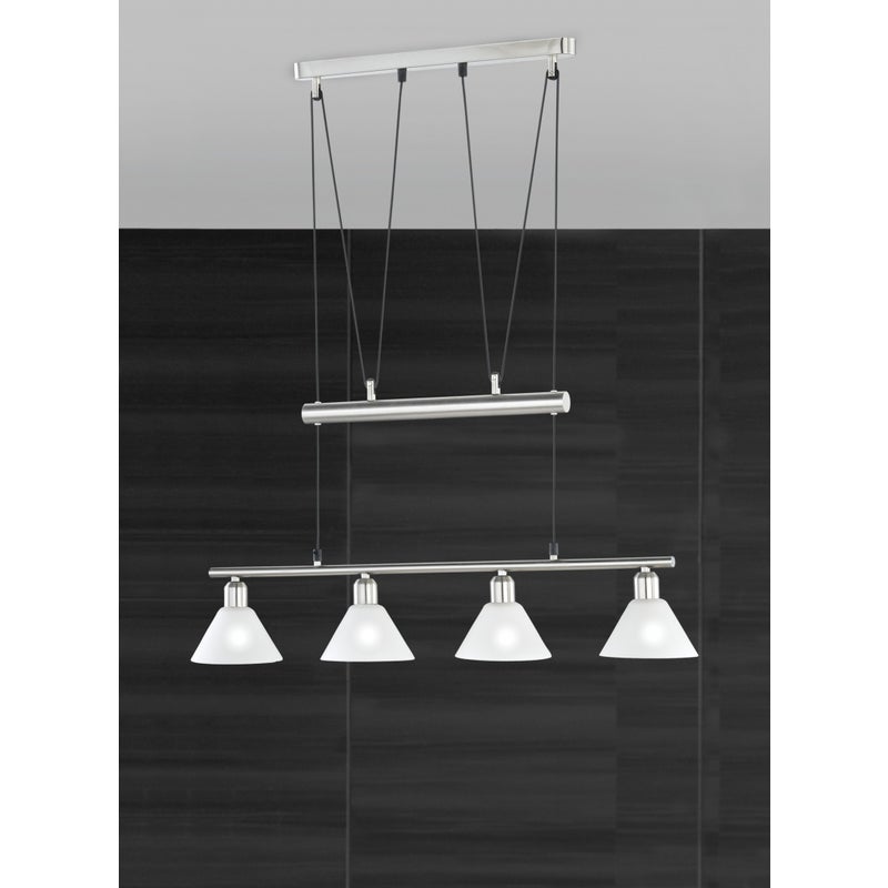Lampa wisząca STAMINA srebrno-biała 4xE14x40W metal wym:180x80x14cm IP20 Trio