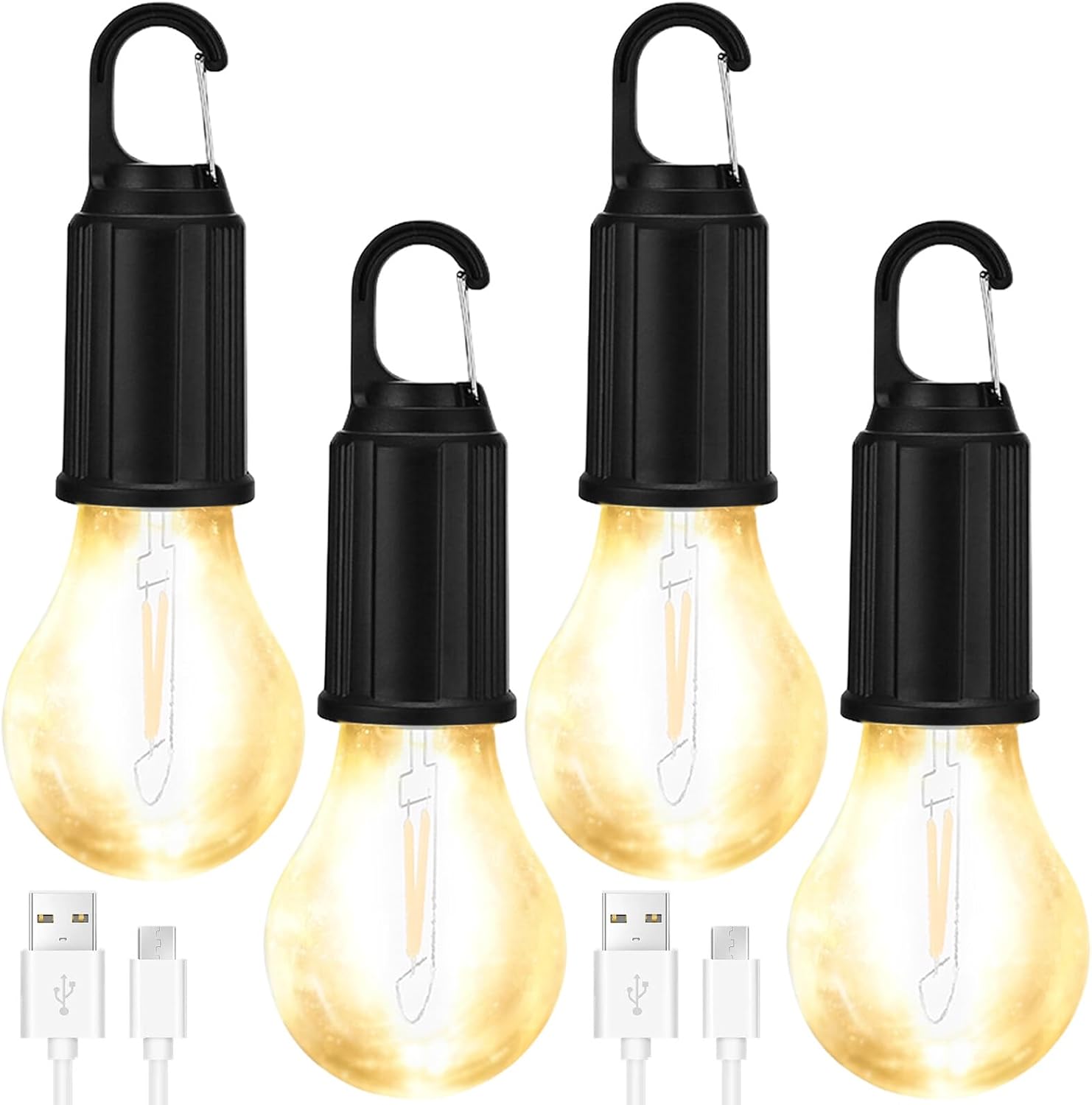 Zestaw 4 Lamp Kempingowych LED z Możliwością Ładowania, Lampa LED do Namiotu z Haczykiem do Kempingu i na Sytuacje Awaryjne