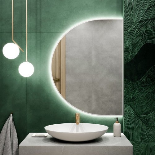 Lustro Tiny Border Semi Round 150x85 ramka biała barwa światła ciepła