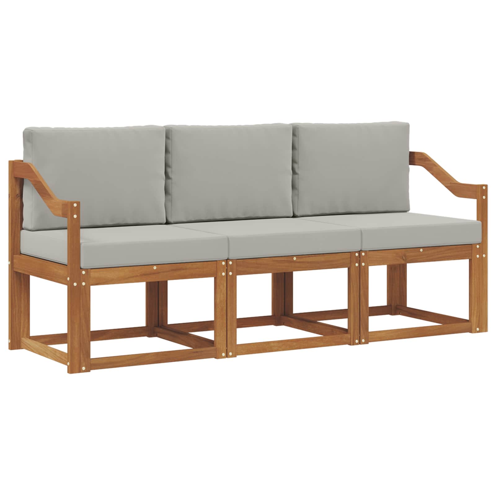Sofa Ogrodowa Modułowa 3-Osobowa Drewniana z Szarymi Poduszkami na Taras