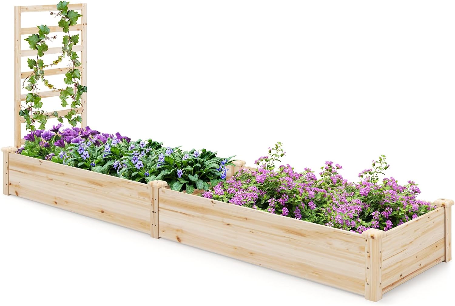 Podwyższona grządka z kratą, skrzynka na kwiaty z kratą, na rośliny, z drewna jodłowego, doniczka na rośliny pnące, naturalna (235 x 63 x 102 cm)