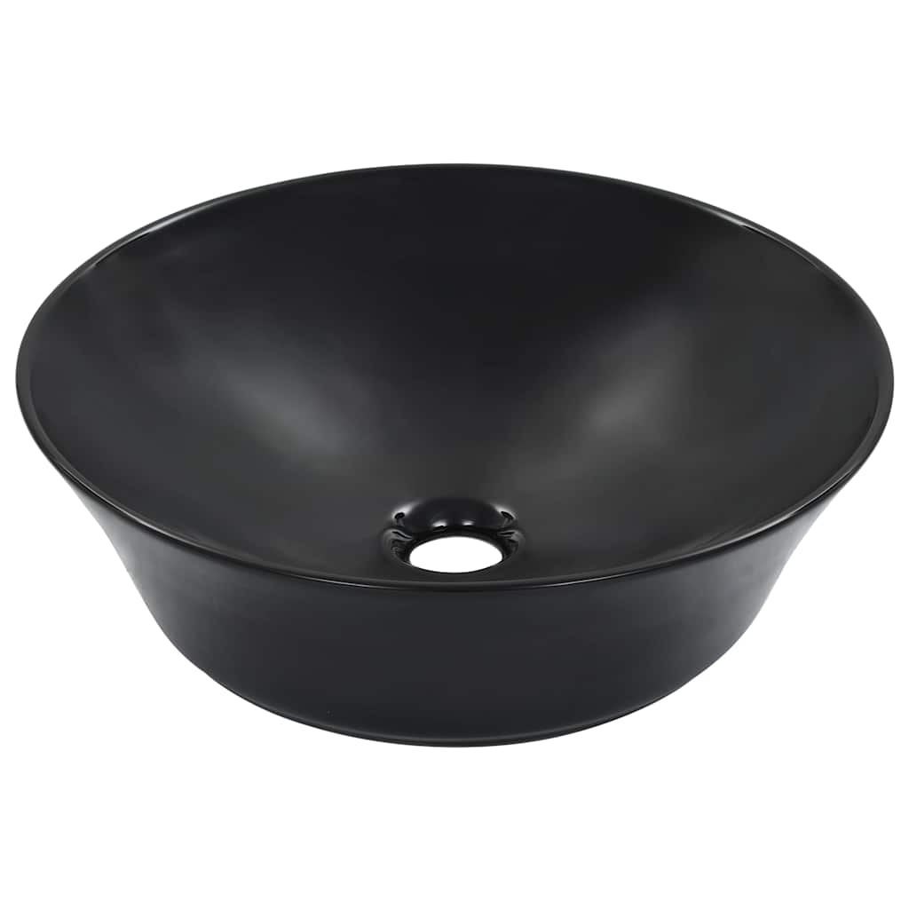 Umywalka Nablatowa Ceramiczna Okrągła Czarna do Łazienki 41 cm