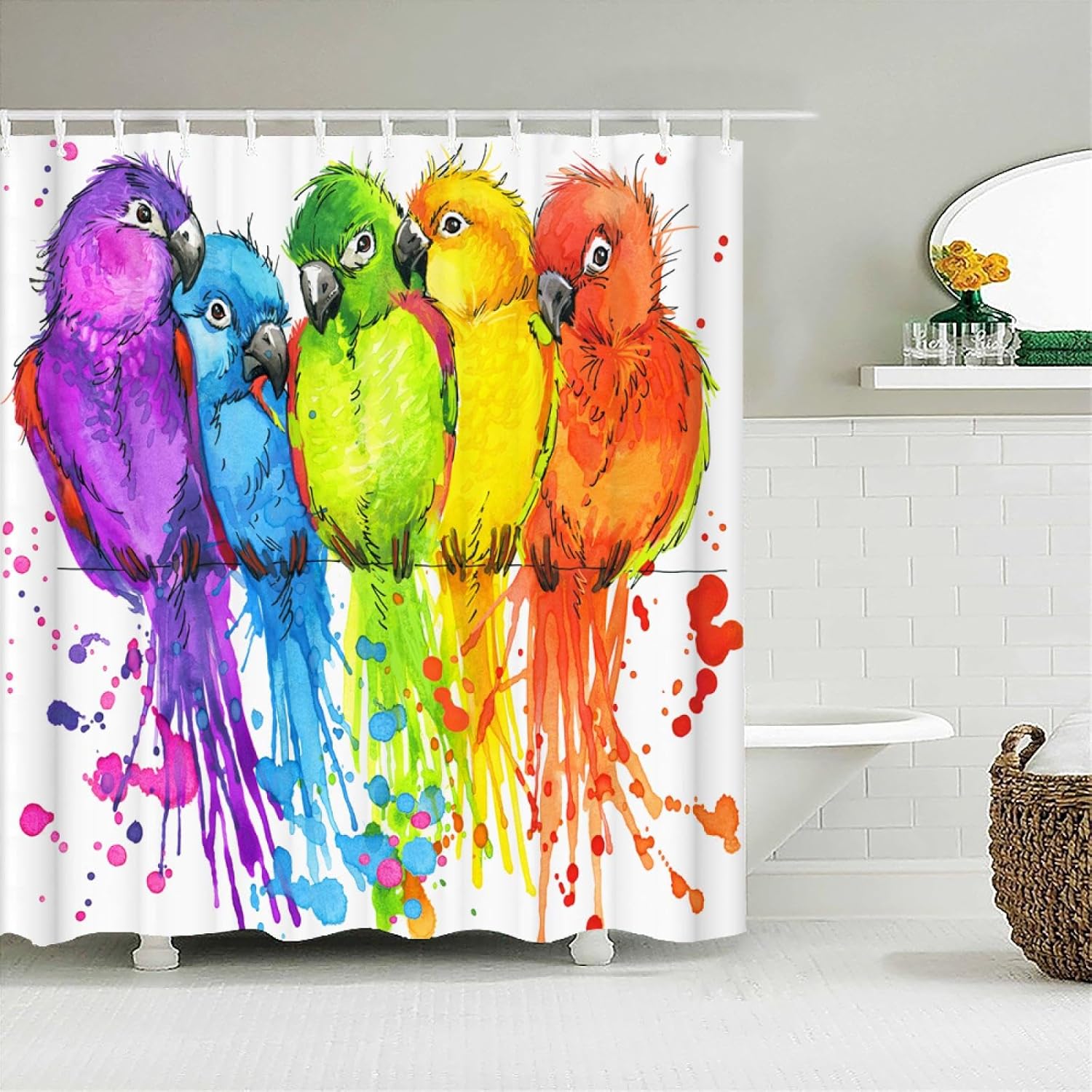90x180cm Kolorowe Ptaki Wodoodporne Zasłony Prysznicowe Zasłony Łazienkowe Druk 3D Dekoracja Domu Poliestrowa Tkanina Parawan do Kąpieli