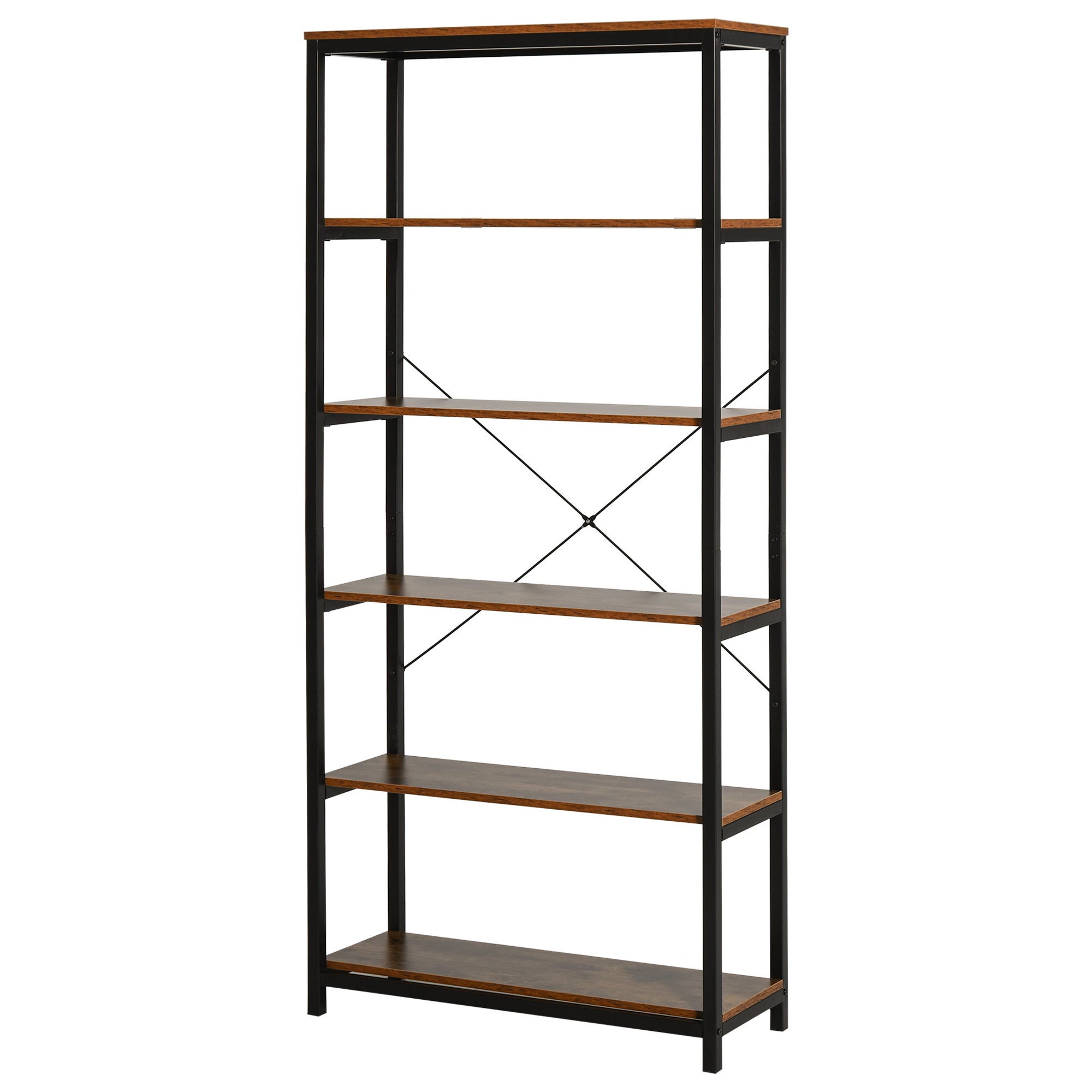 Pionowy regał na książki w stylu vintage industrial, oszczędzający miejsce, z 6 półkami z czarnego drewna i metalu, 80 x 30 x 180 cm