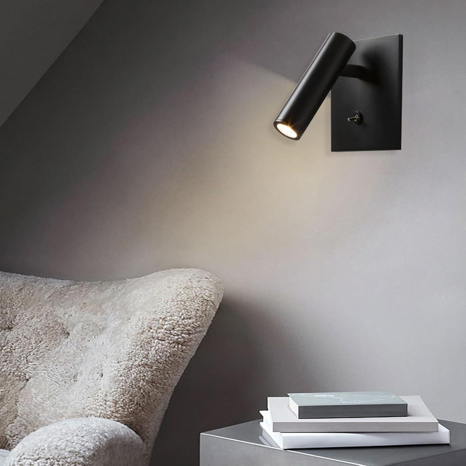Nowoczesna lampa ścienna LED - obrót o 90° - z przełącznikiem - odpowiednia do czytania, sypialni lub salonu - 4000K - czarna
