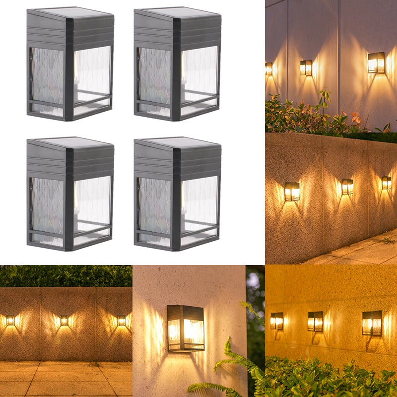 Słoneczna lampa ścienna z tungstenem 4 sztuki, lampa słoneczna LED na zewnątrz [ciepłe światło]