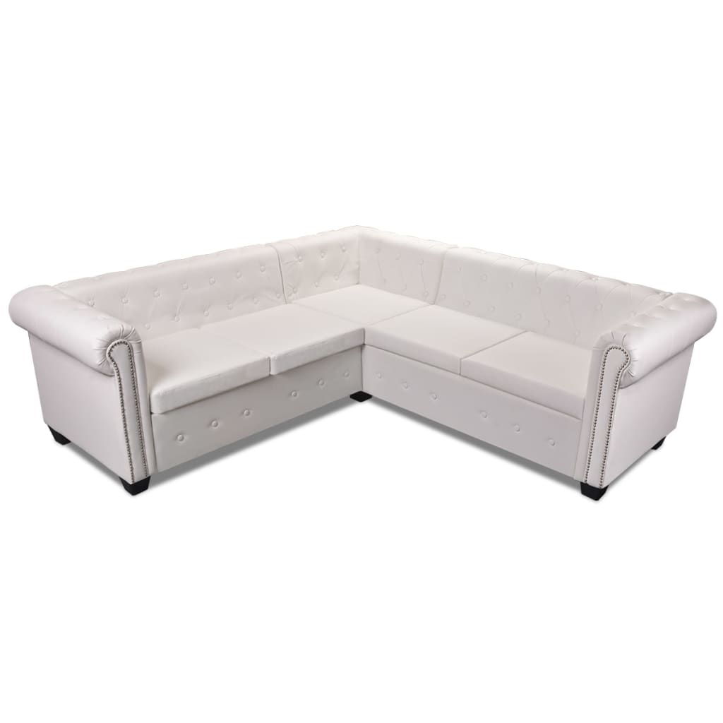Sofa Chesterfield, pięcioosobowa, biała, sztuczna skóra