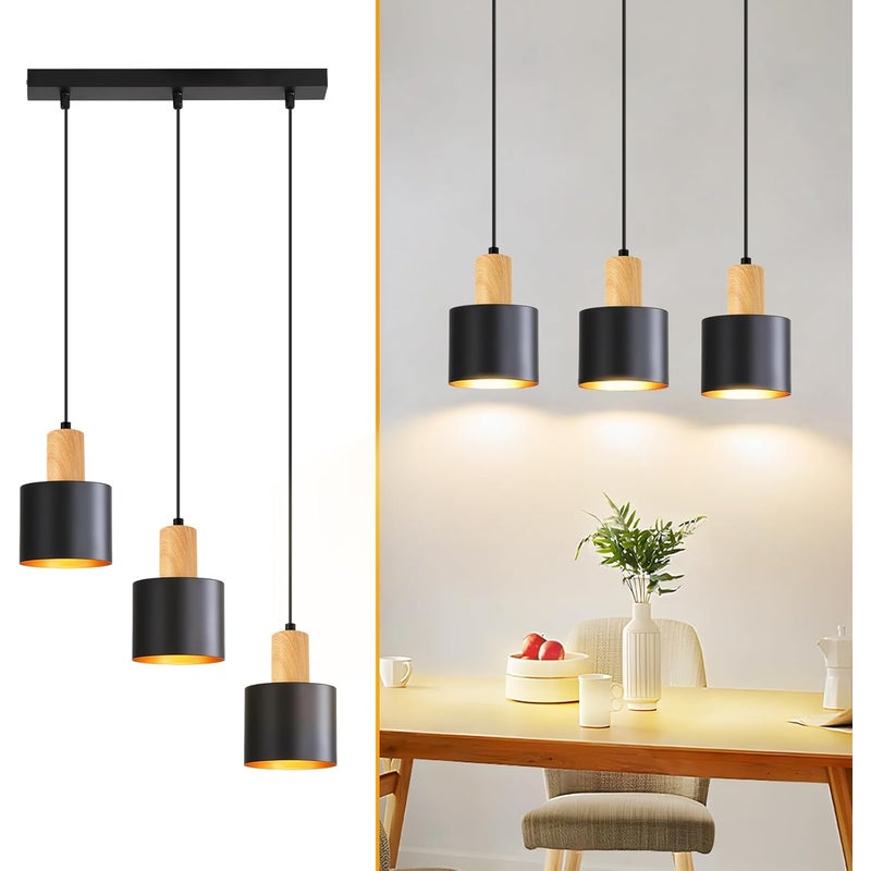 NETTLIFE Lampa Wisząca Loft Vintage Czarna E27 Żyrandol 3-punktowy do Jadalni, Regulowana Wysokość, Styl Industrialny Retro (Bez Żarówek)