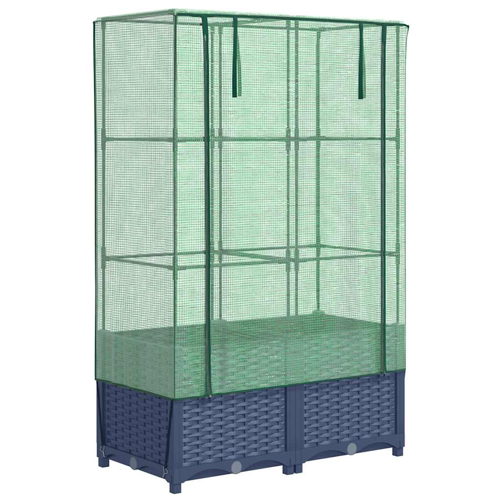Podwyższona Grządka ze Szklarnią 80x40x138 cm Szara do Ogrodu z Pokryciem