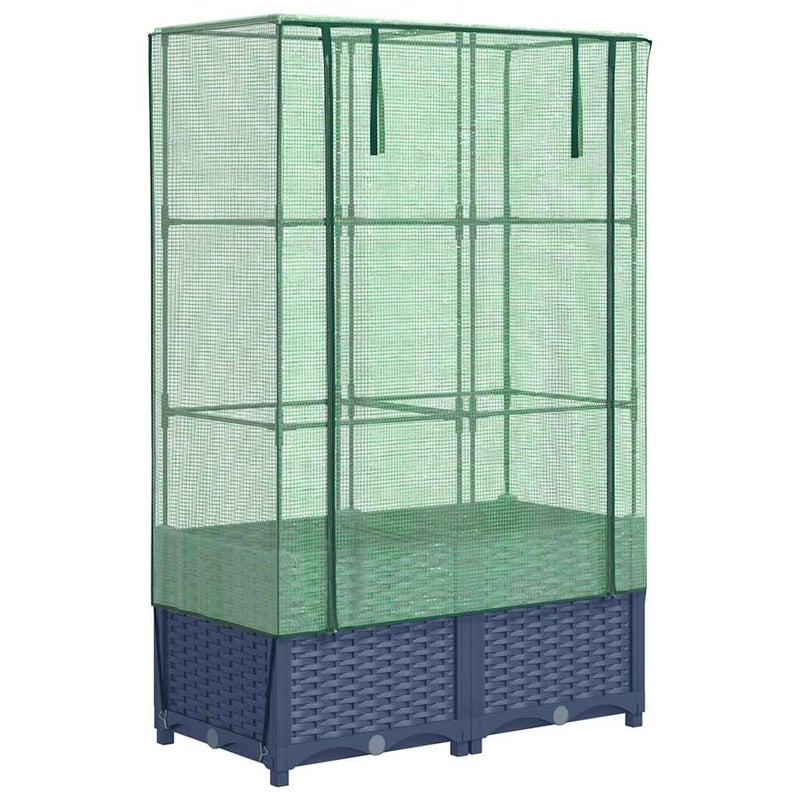 Podwyższona Grządka ze Szklarnią 80x40x138 cm Szara do Ogrodu z Pokryciem