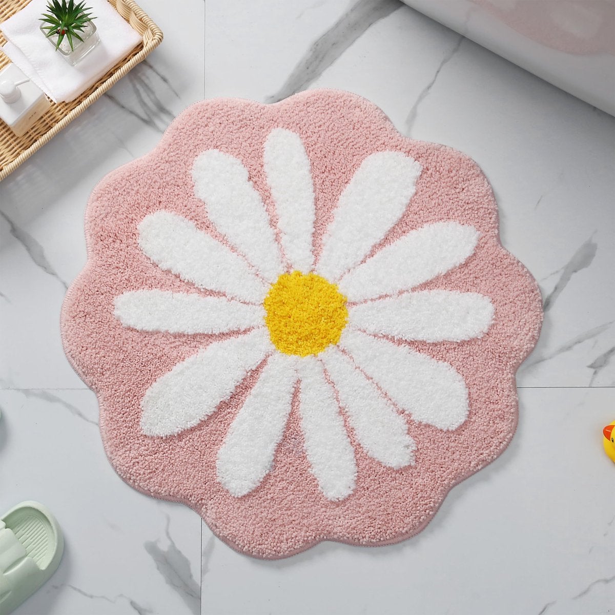 Kwiecista mata łazienkowa – odpowiednia do sypialni/kuchni i łazienki – chłonna i antypoślizgowa – 60 × 60 cm