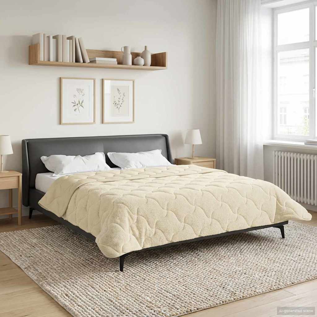 Letni Kołdra Kremowy 220 x 260 cm Mikrofibra i Fleece Teddy vidaXL