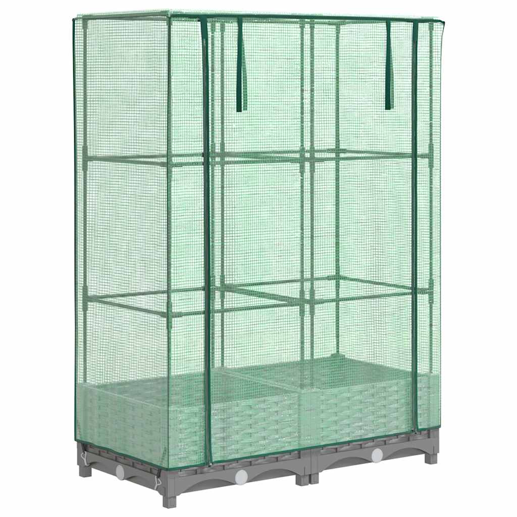 Podwyższona Grządka ze Szklarnią 80x40x123 cm Szara do Ogrodu z Pokryciem