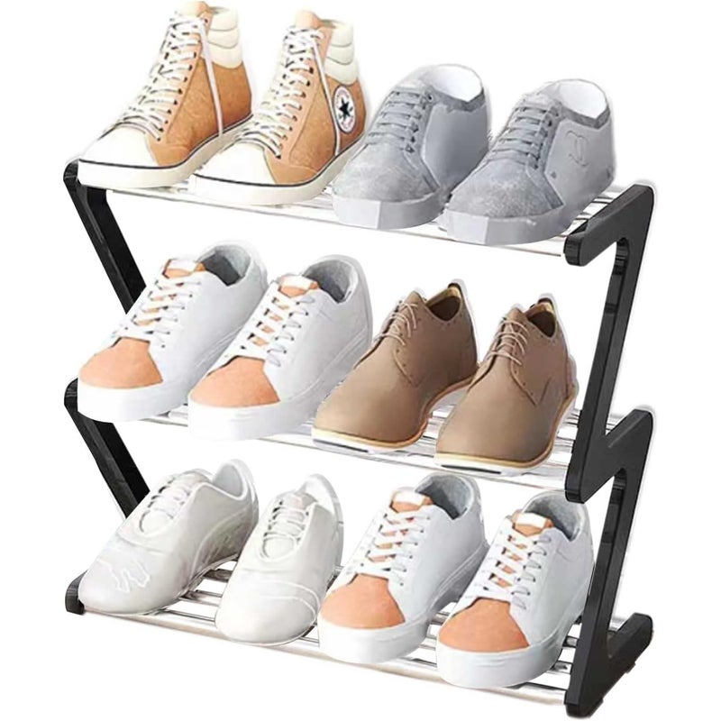 Mała półka na buty, mała półka na buty z 3 poziomami, mini organizer na buty, solidny, wąski organizer na buty do przedpokoju, czarny