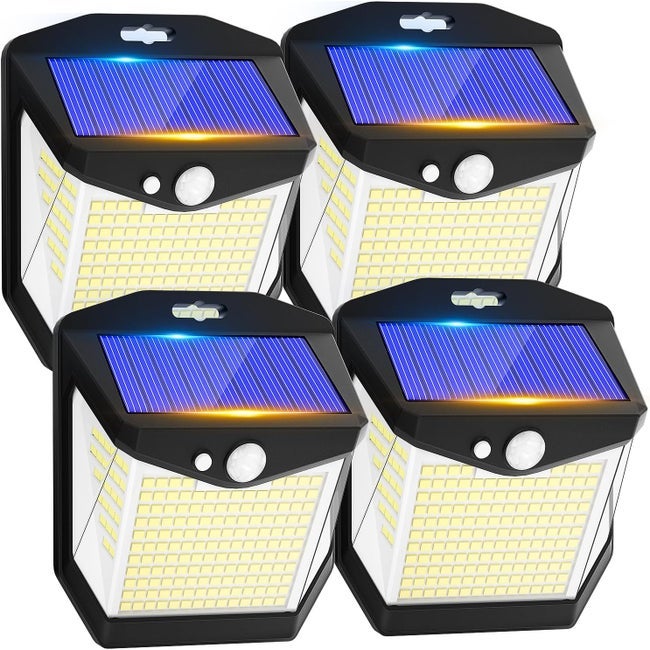 Zewnętrzna lampa solarna z czujnikiem ruchu, 248 diod LED, wodoodporność IP65, kąt wiązki 270°, bezprzewodowa lampa ścienna zabezpieczająca, zewnętrz