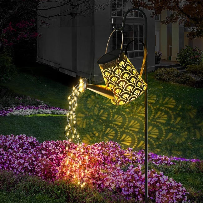 Lampki ogrodowe solarne w kształcie konewki, metal retro z 60 diodami LED, wodoodporna dekoracja ogrodowa na ścieżkę, podwórko, drzewo