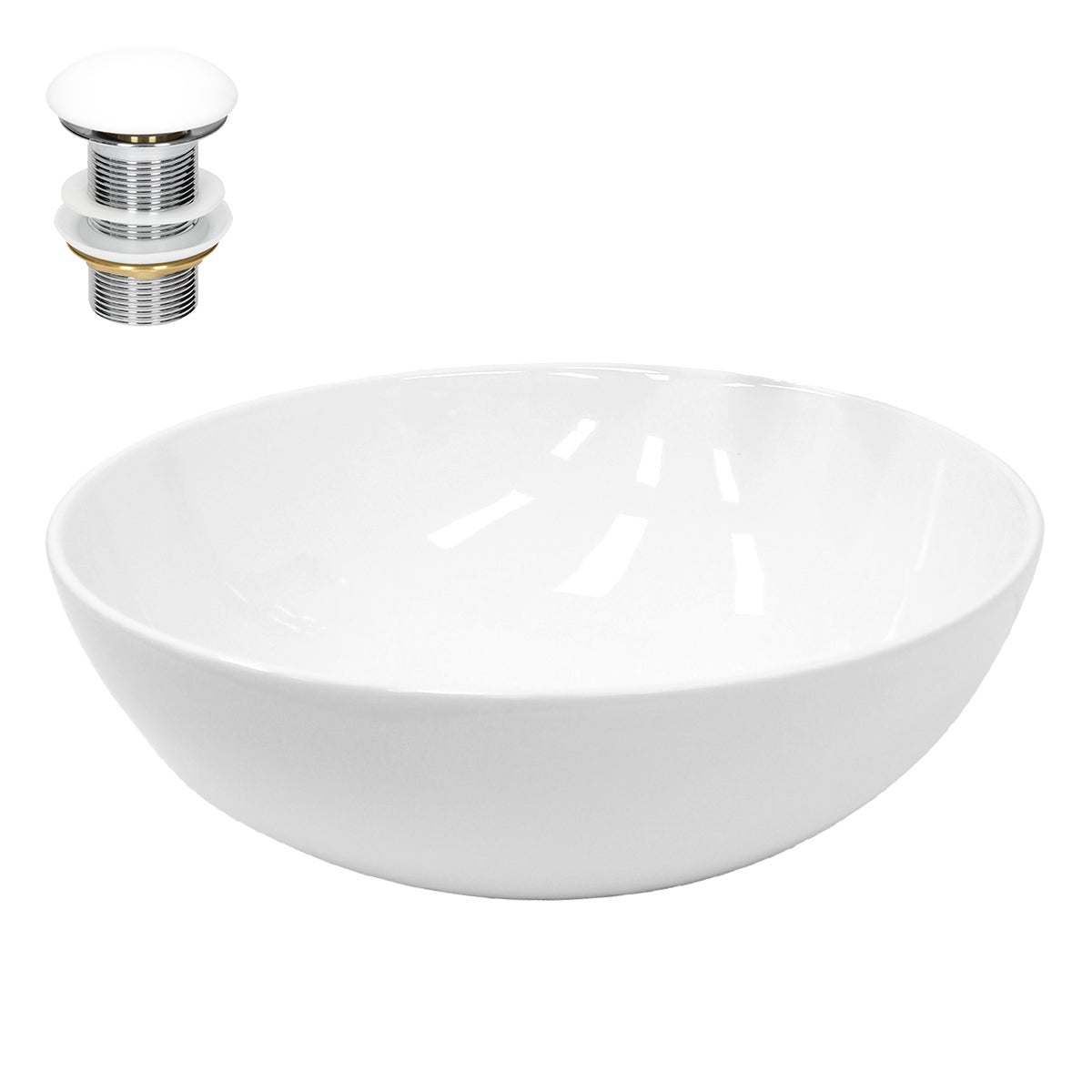 Umywalka ceramiczna z zestawem odplywowym Umywalka Ø 400 x 147 mm Biala
