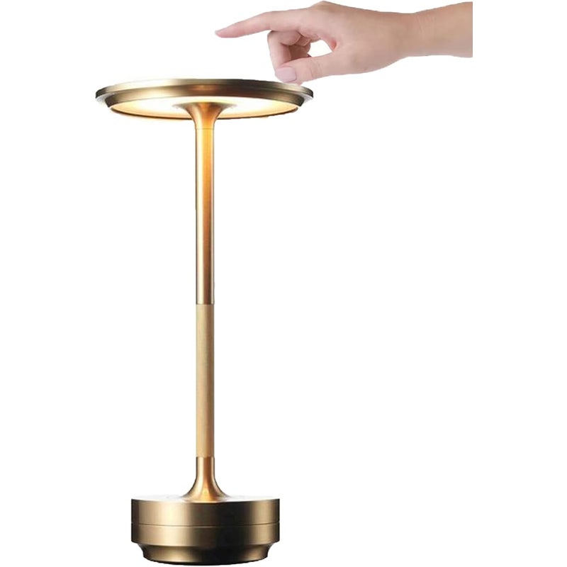 Bezprzewodowa metalowa lampa stołowa – akumulatorowa, sterowana dotykowo, wodoodporna, dekoracyjna lampa LED do restauracji i barów, bateria 5000 mAh