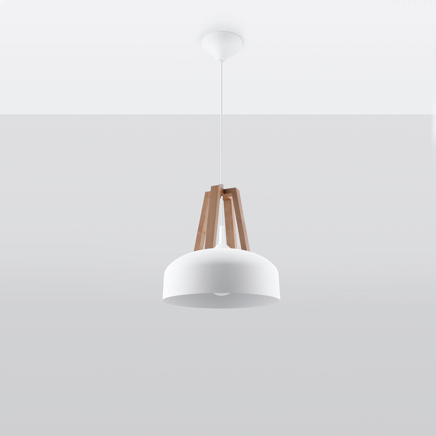 Suspension Acier Blanc/Bois Naturel E27 1 Casco