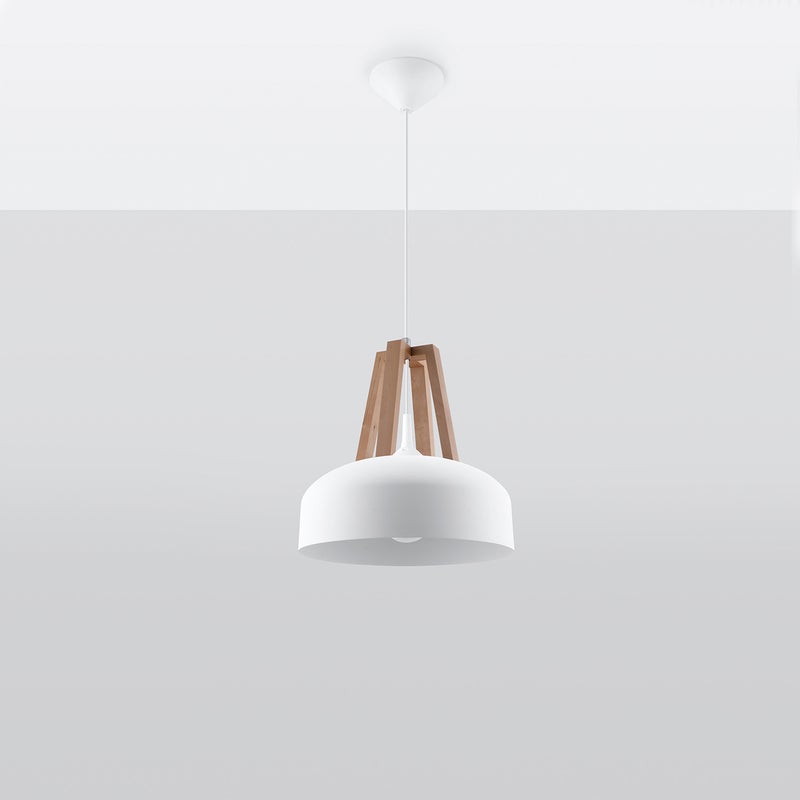 Suspension Acier Blanc/Bois Naturel E27 1 Casco