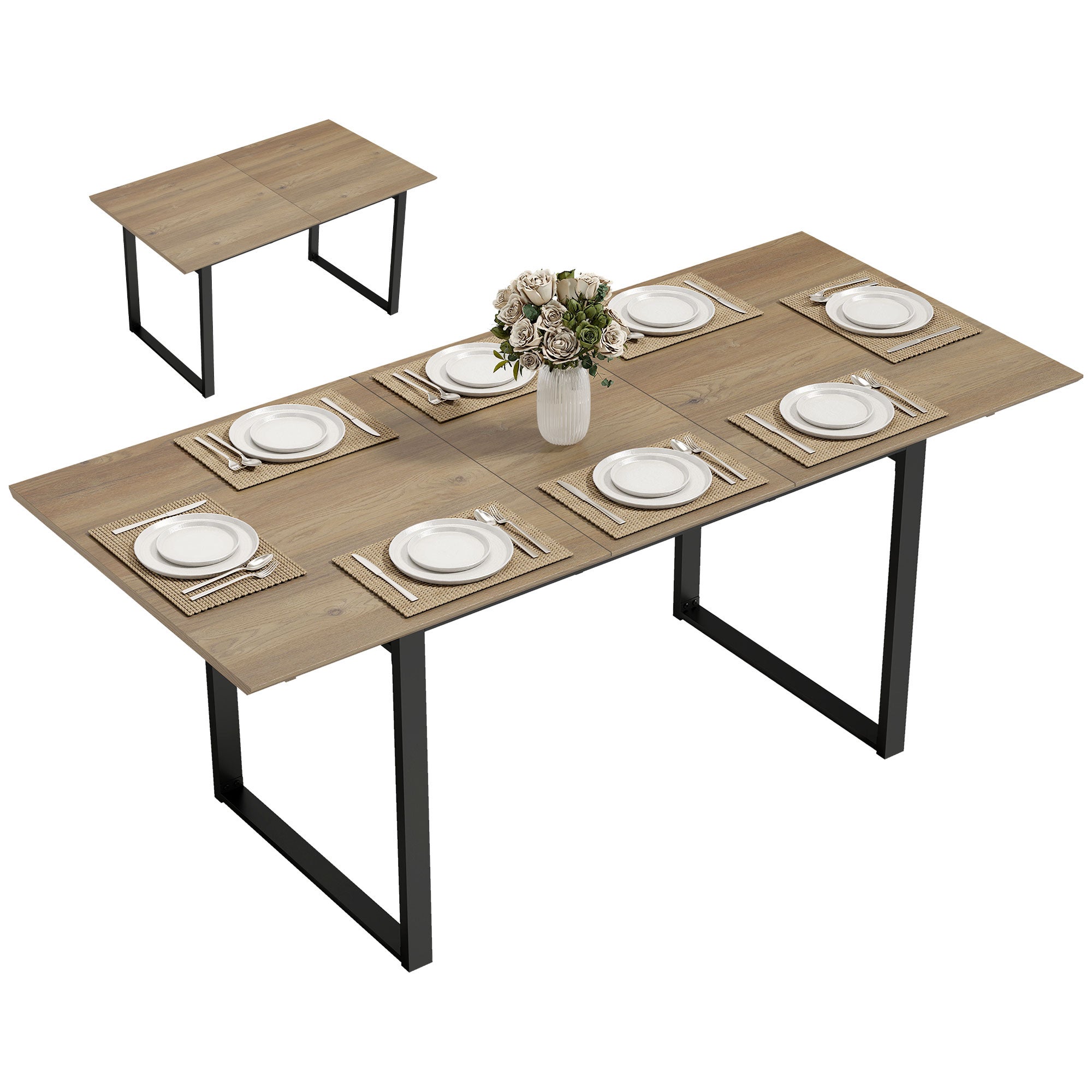 Industrialny stół robić jadalni dla 6-8 People z Okrągły Lazy Susan, Drewno i Stal, 180x80x75 cm