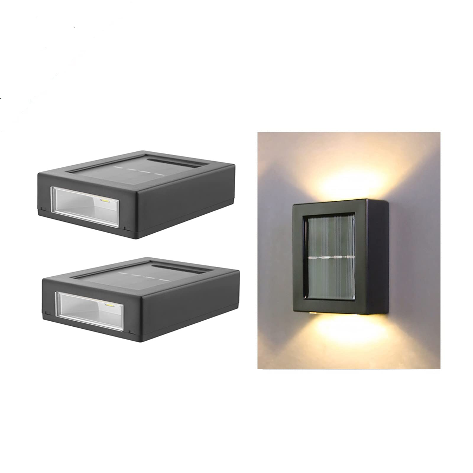 Solarna lampa ścienna, 2 diody LED, oświetlenie górne/dolne, czujnik IP65, nowoczesny styl nordycki do ogrodu i balkonu, kolor czarny.