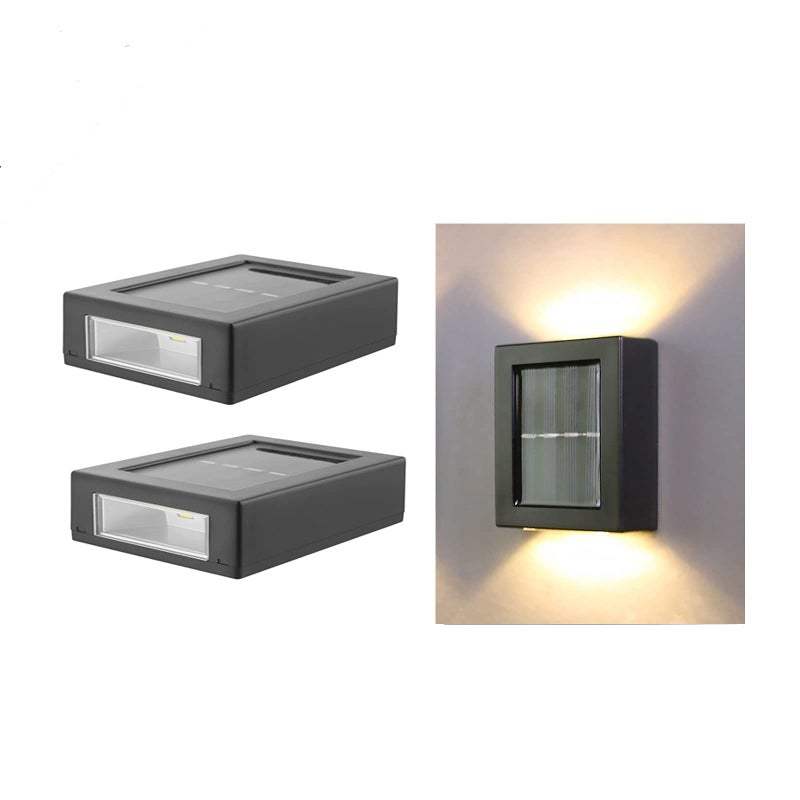 Solarna lampa ścienna, 2 diody LED, oświetlenie górne/dolne, czujnik IP65, nowoczesny styl nordycki do ogrodu i balkonu, kolor czarny.