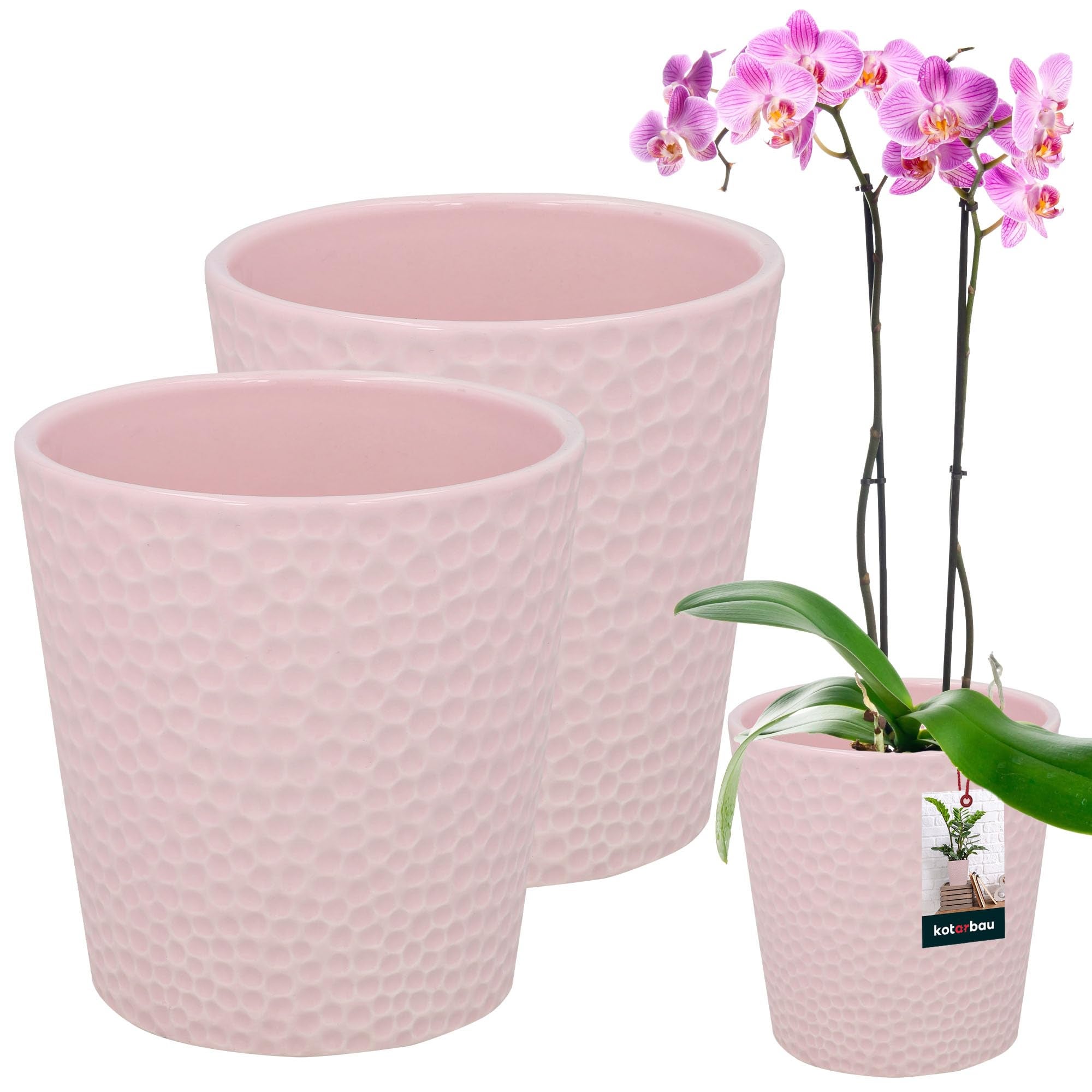 Doniczka ceramiczna różowa na kwiaty rośliny storczyki 9,5 cm zestaw 2 szt. - KOTARBAU