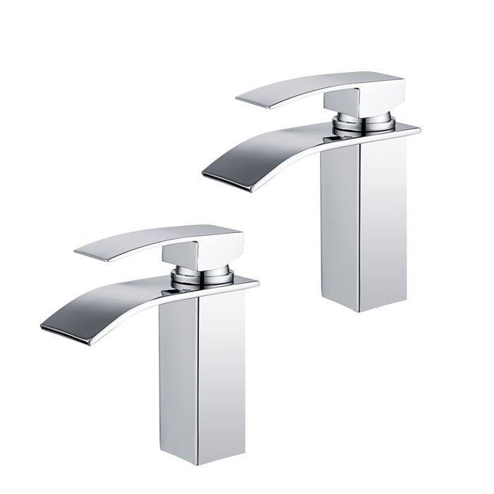 2x Kaskadowe baterie łazienkowe Mosiężna bateria umywalkowa Dwudrożna bateria Chrom Nowoczesny design
