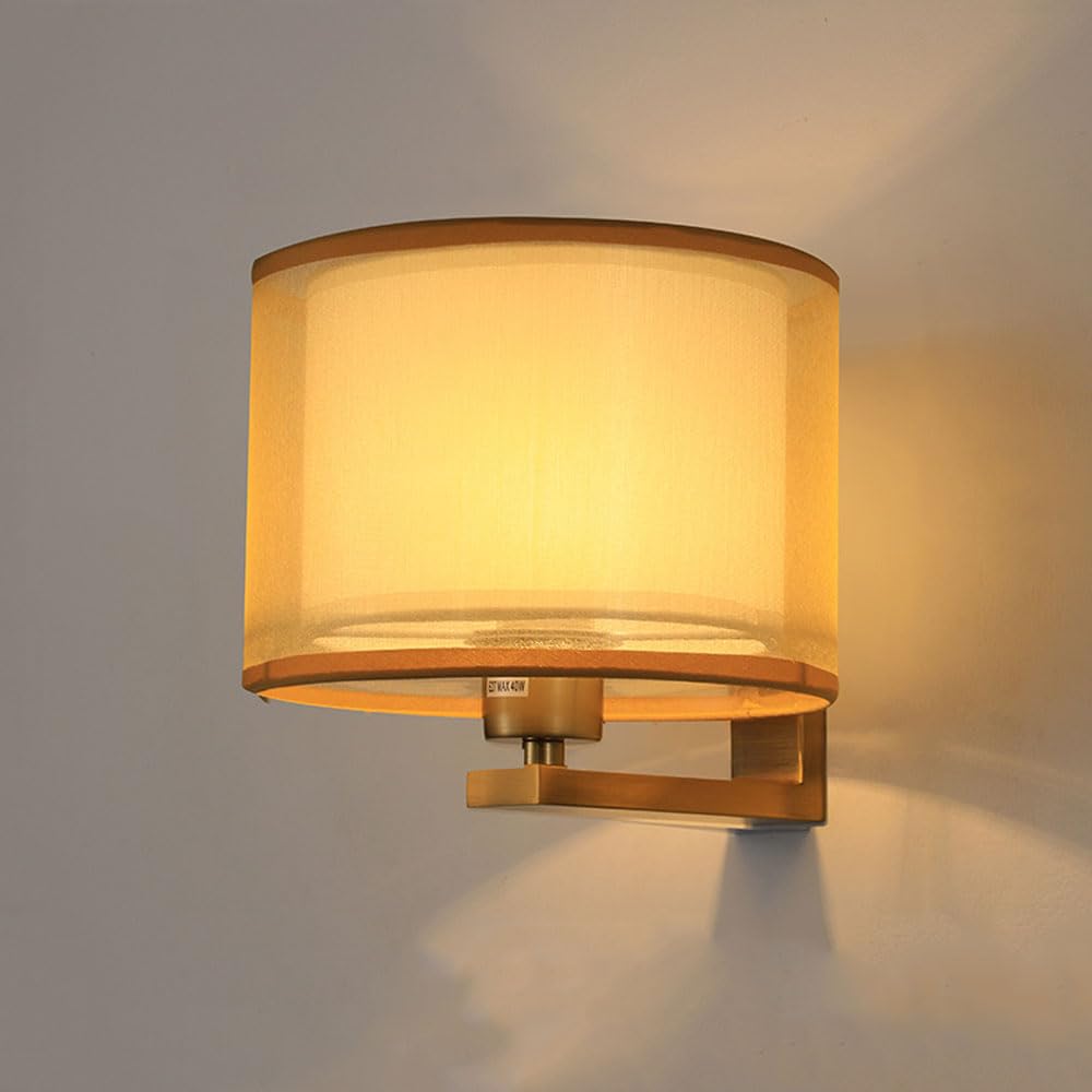 Kinkiet z abażurem z tkaniny, kinkiety w stylu retro, lampka nocna ścienna, kinkiet z gniazdem E27 z żarówką (ciepła biel)
