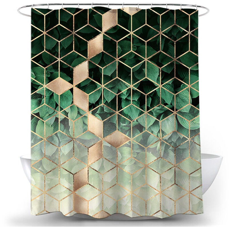 Geometryczna zielona zasłona prysznicowa z marmuru, 100 x 180 cm, poliestrowa, odporna na pleśń, wodoodporna, zmywalna