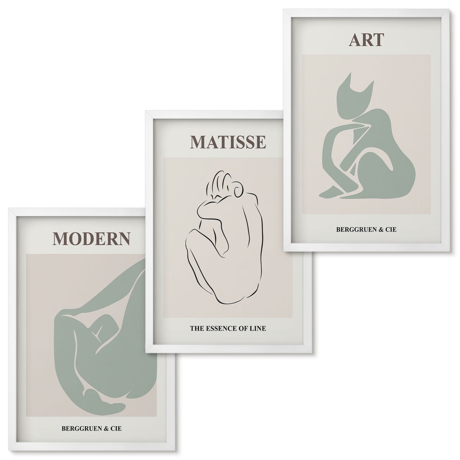 Zestaw obrazów w ramie - 3 części | Abstrakcyjne figury w pastelowych odcieniach Henri Matisse | Biała ramka
