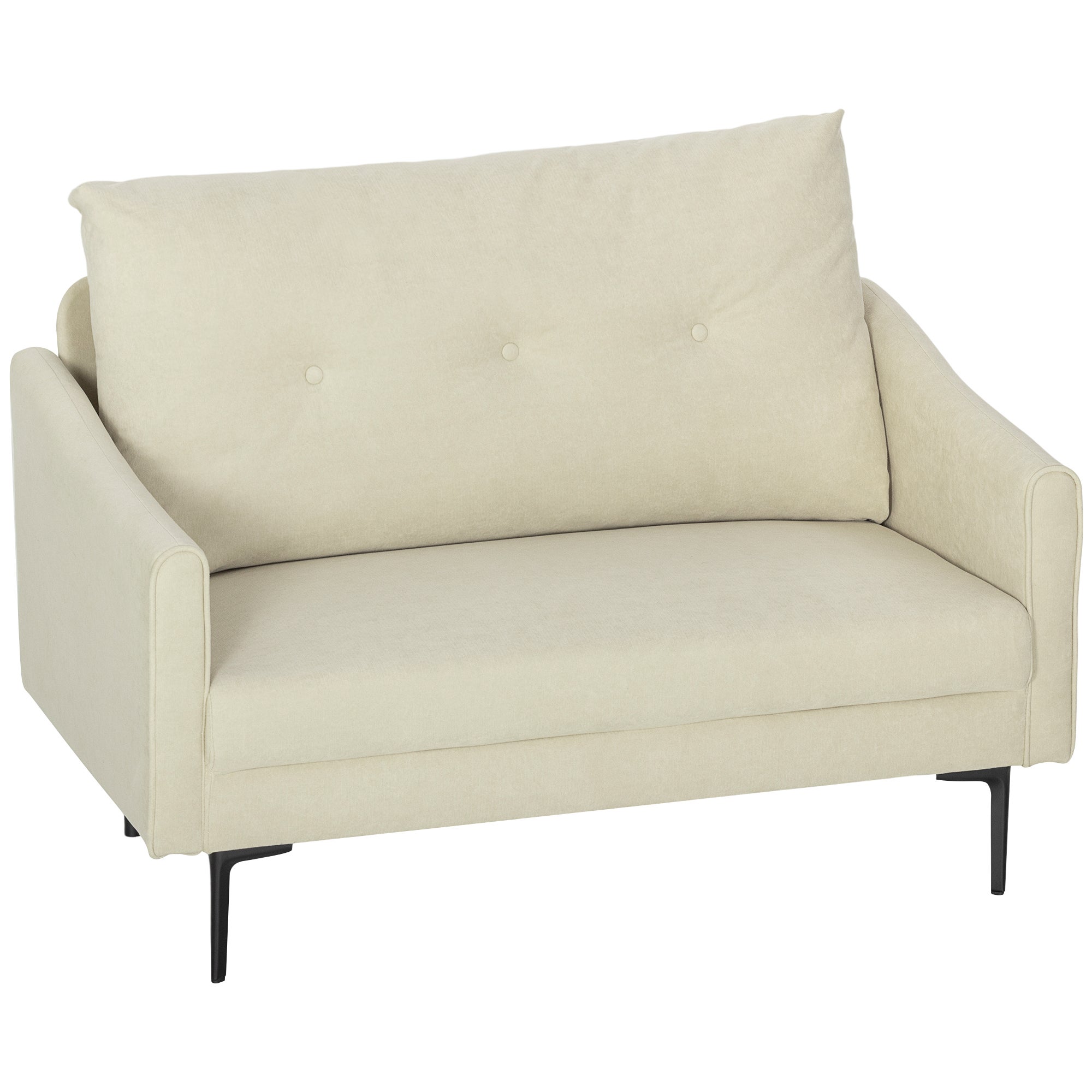 Sofa 2-osobowa z piankową wyściółką i materiałowym pokryciem, do salonu lub sypialni, metalowa rama, kremowo-biała