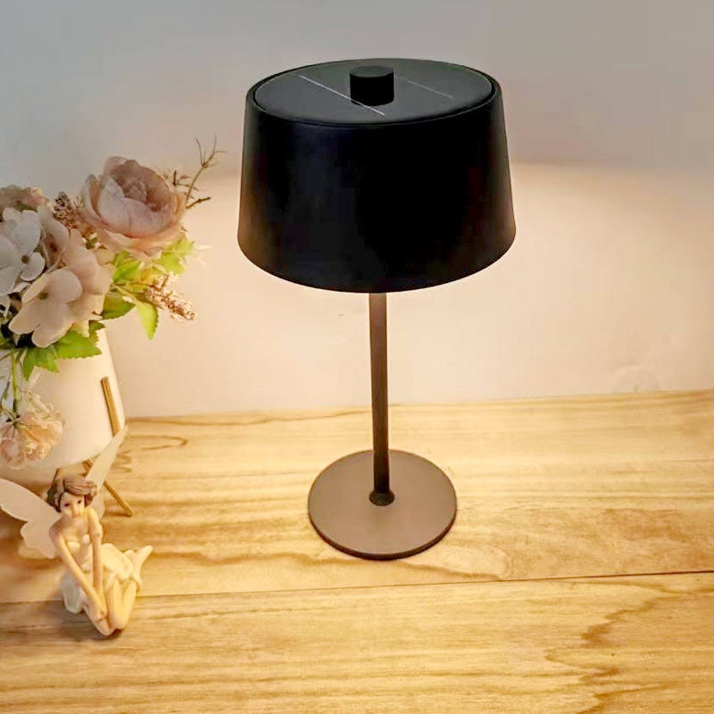 Stojąca lampa solarna zewnętrzna czarna 130×135 mm, 3 barwy światła, regulacja jasności, włącznik dotykowy – ogród, restauracja, kemping.