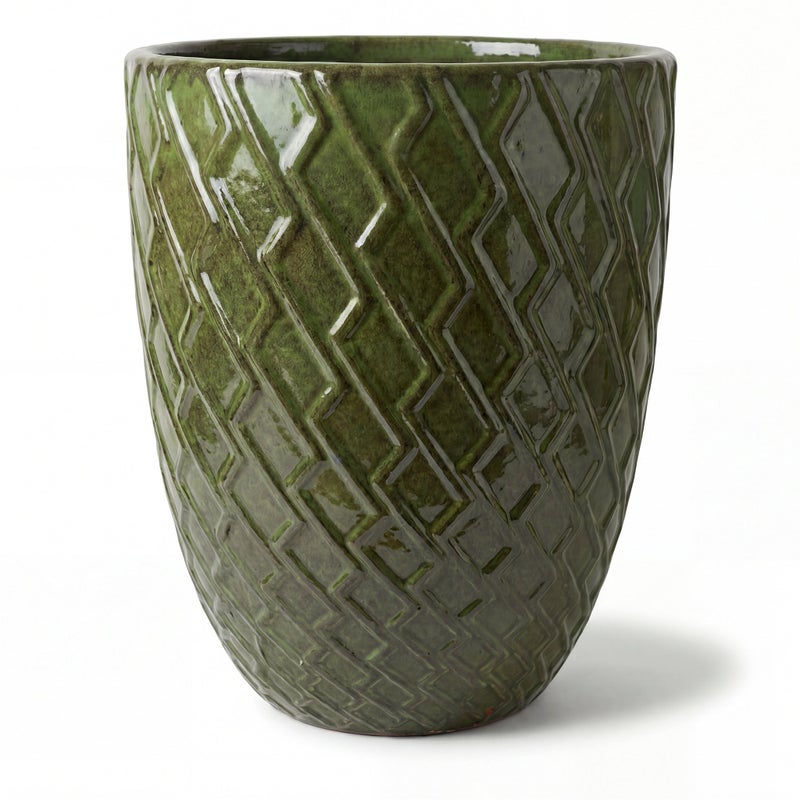 Donica ceramiczna Provencelia ZEUS Zielony, sred.41 x H54 cm, mrozoodporna, rękodzieło, szkliwiona